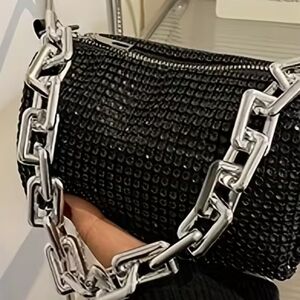 Elegant Black Textured Shoulder Bag with Chain Strap